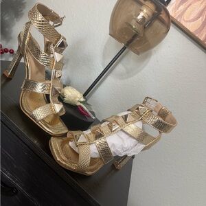 Gold Strappy High Heel Sandals